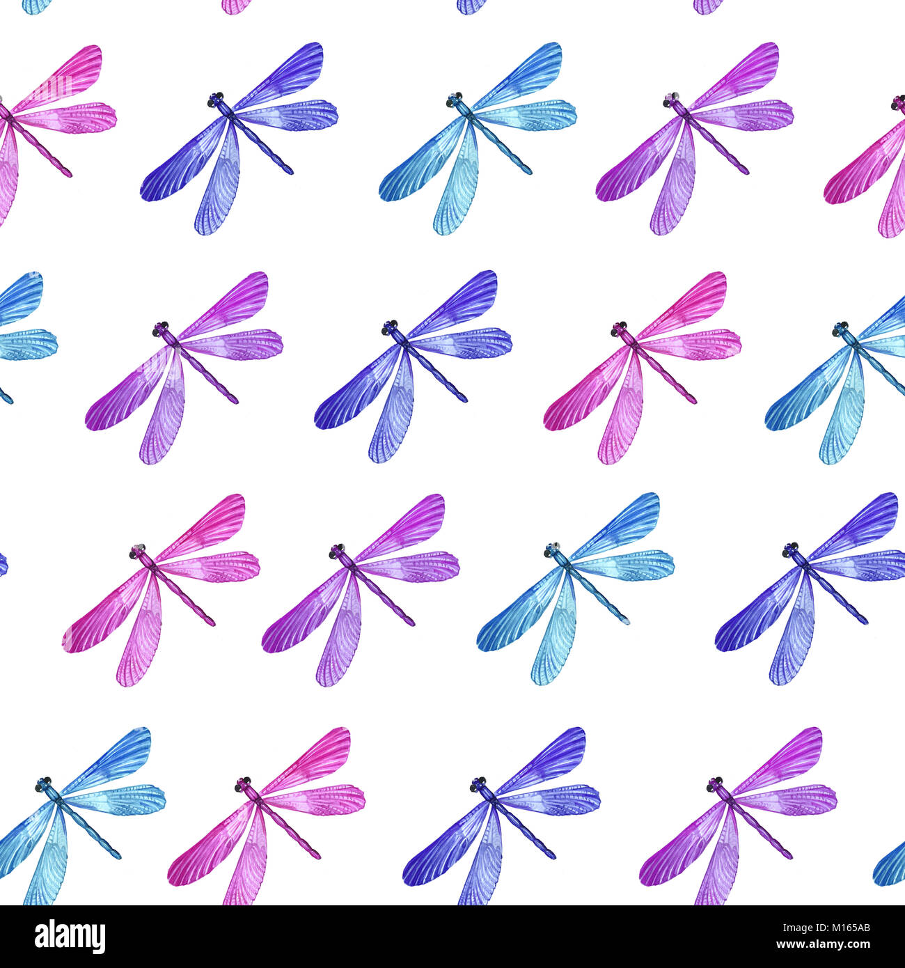 Watercolor pattern of painted dragonflies. Seamless illustration for ...