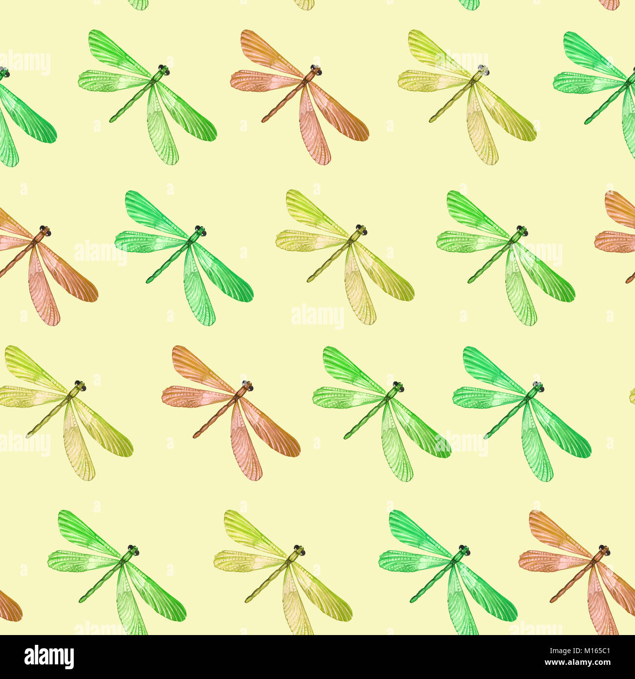 Watercolor pattern of painted dragonflies. Seamless illustration for ...