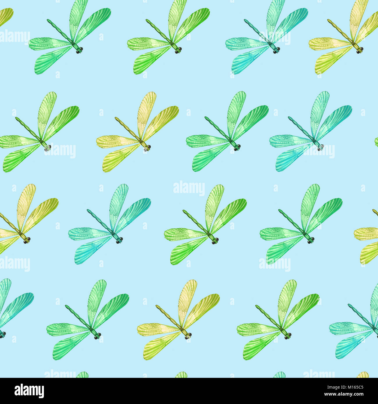 Watercolor pattern of painted dragonflies. Seamless illustration for ...