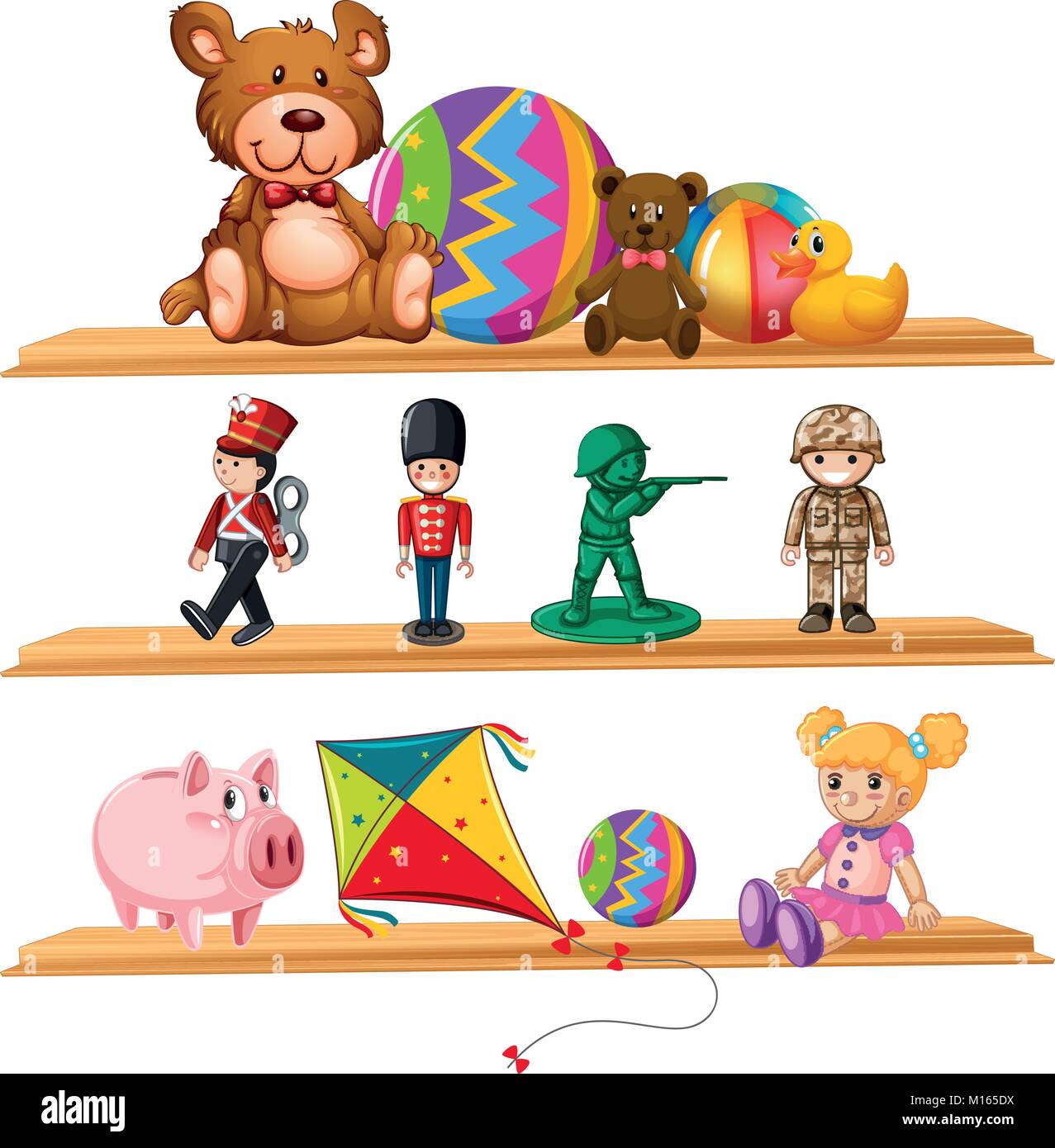 Cute toys on wooden shelves illustration Stock Vector Image & Art - Alamy