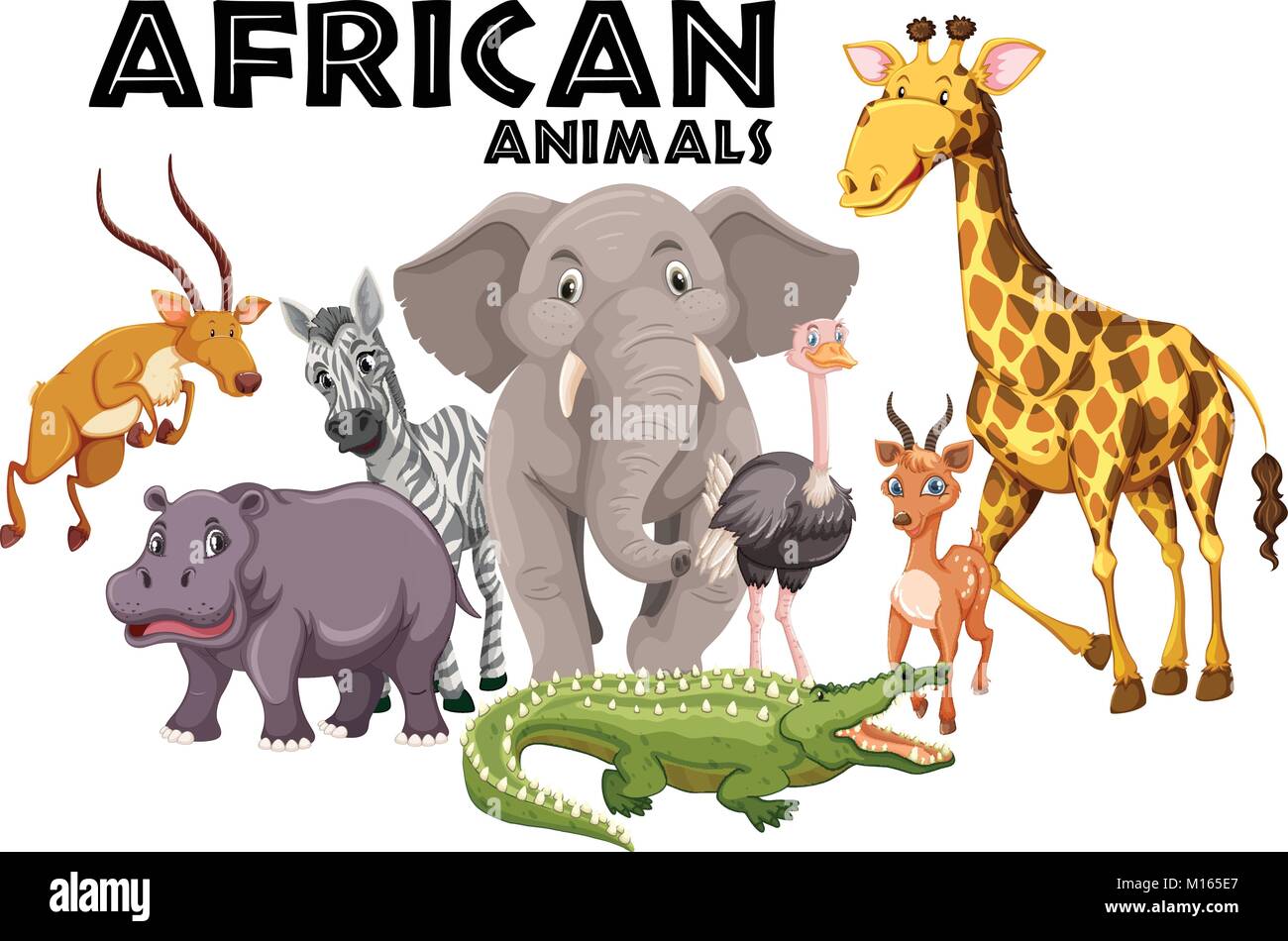 African animals on white background illustration Stock Vector