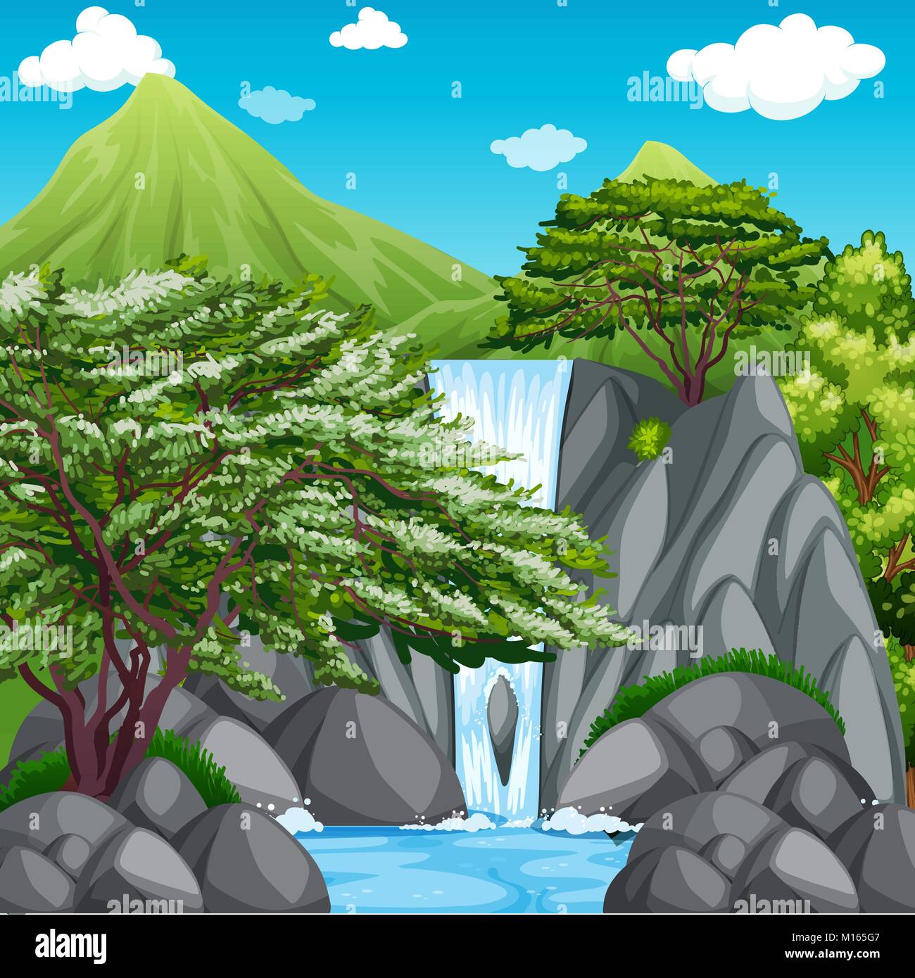 Waterfall and mountains Stock Vector Images - Alamy