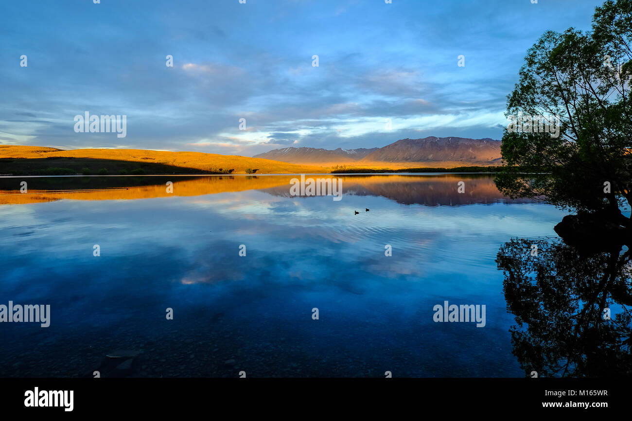 Sunset on Lake Manapouri of South Island, New Zealand Stock Photo - Alamy