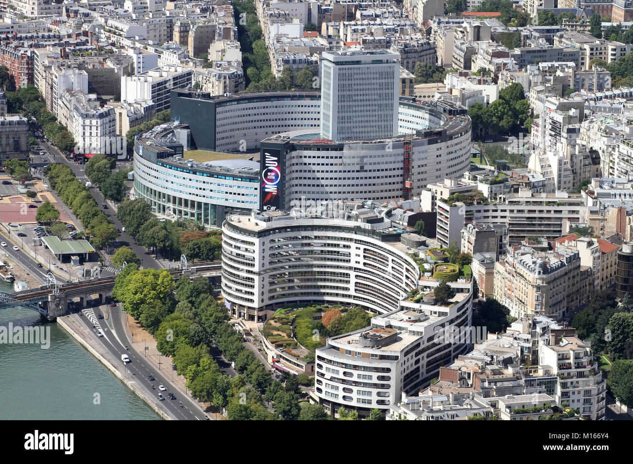 View of Radio France, Maison de la Radio and other buildings at the end of  Pont Rouelle bridge from the top of the Eiffel Tower, Paris, France Stock  Photo - Alamy