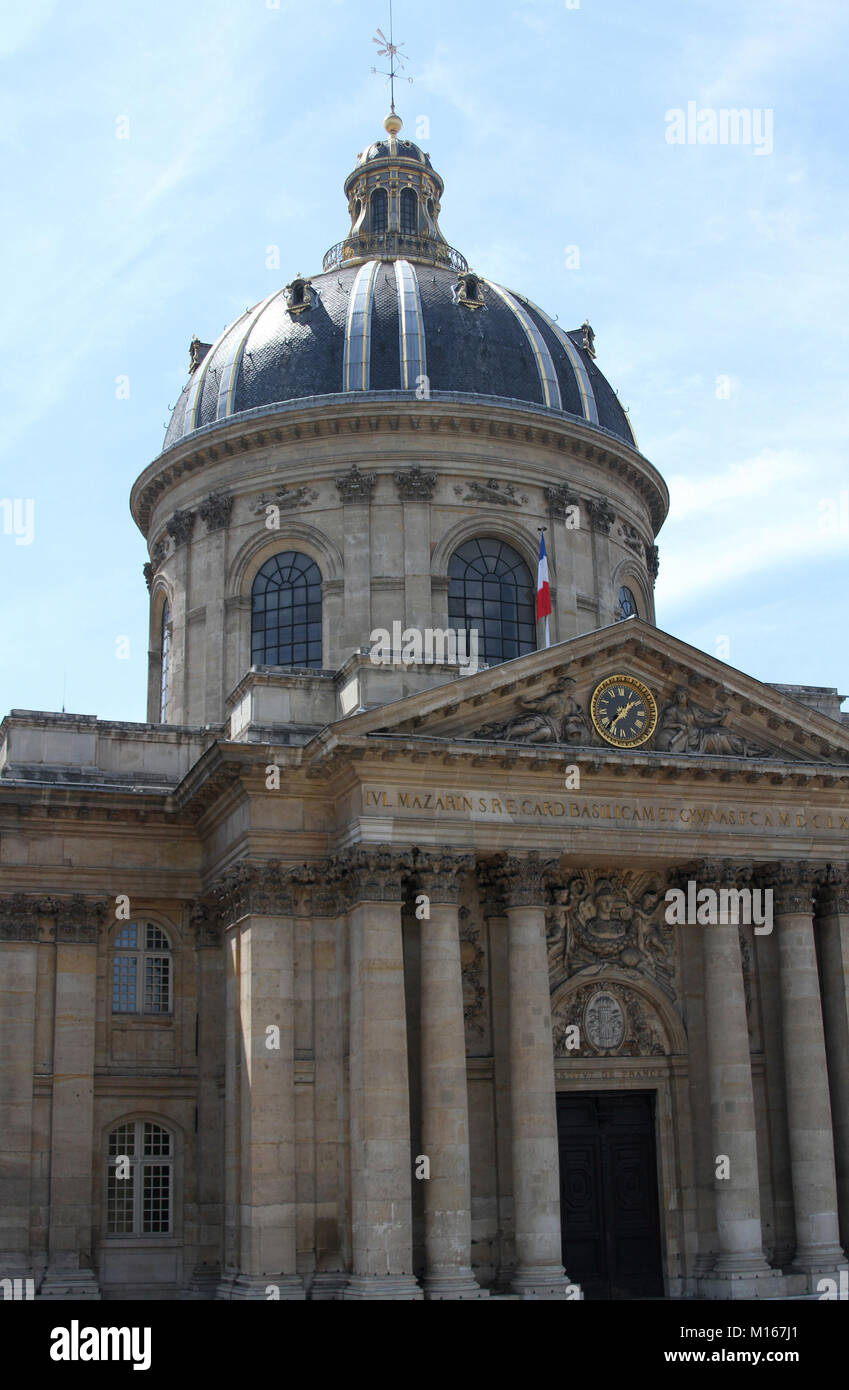 The cupola and front entrance of the French Academy Institut de France building, Paris, France. Stock Photo