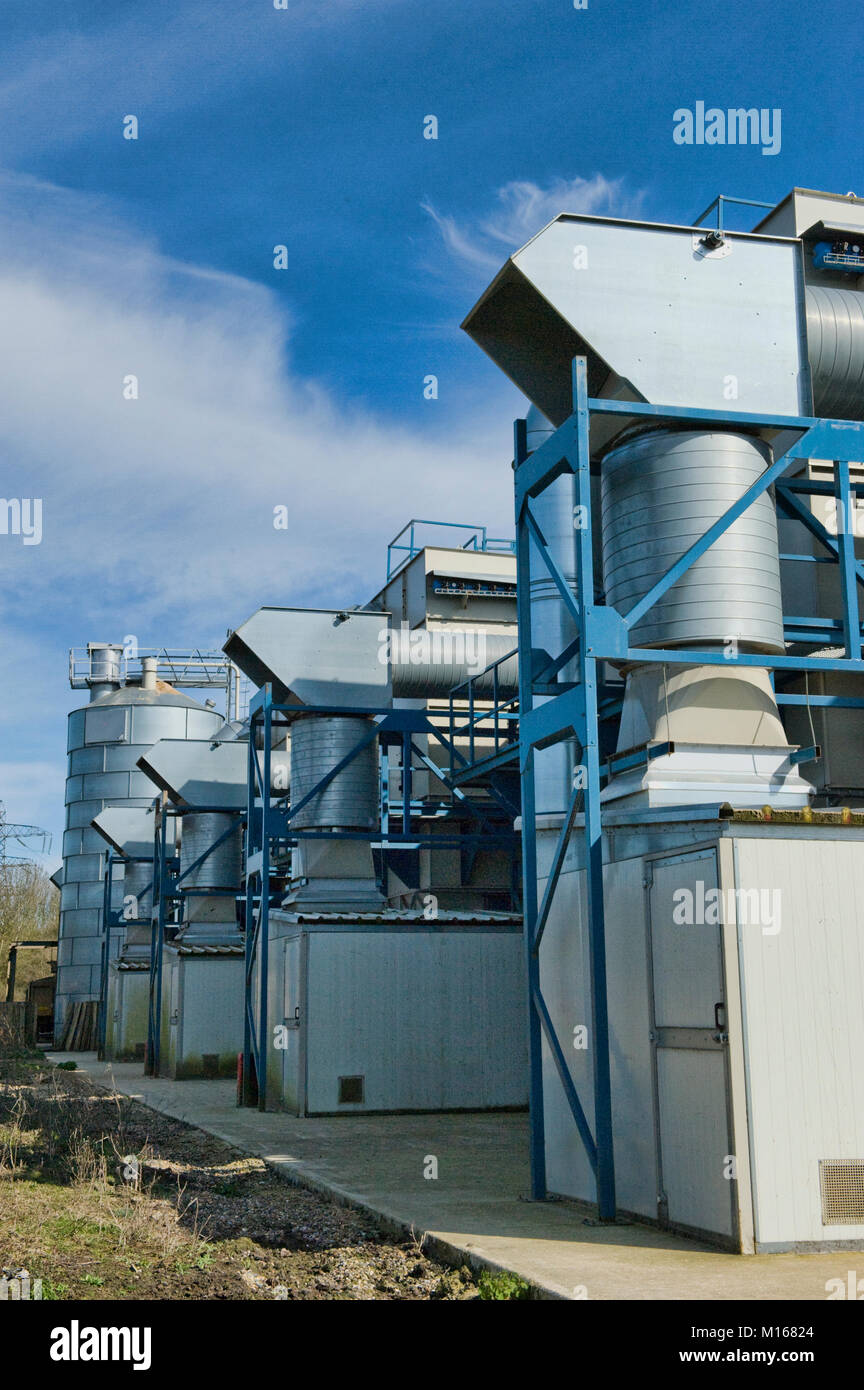 Air outlet and final filter unit of the dust control plant at an industrial hemp processing factory Stock Photo