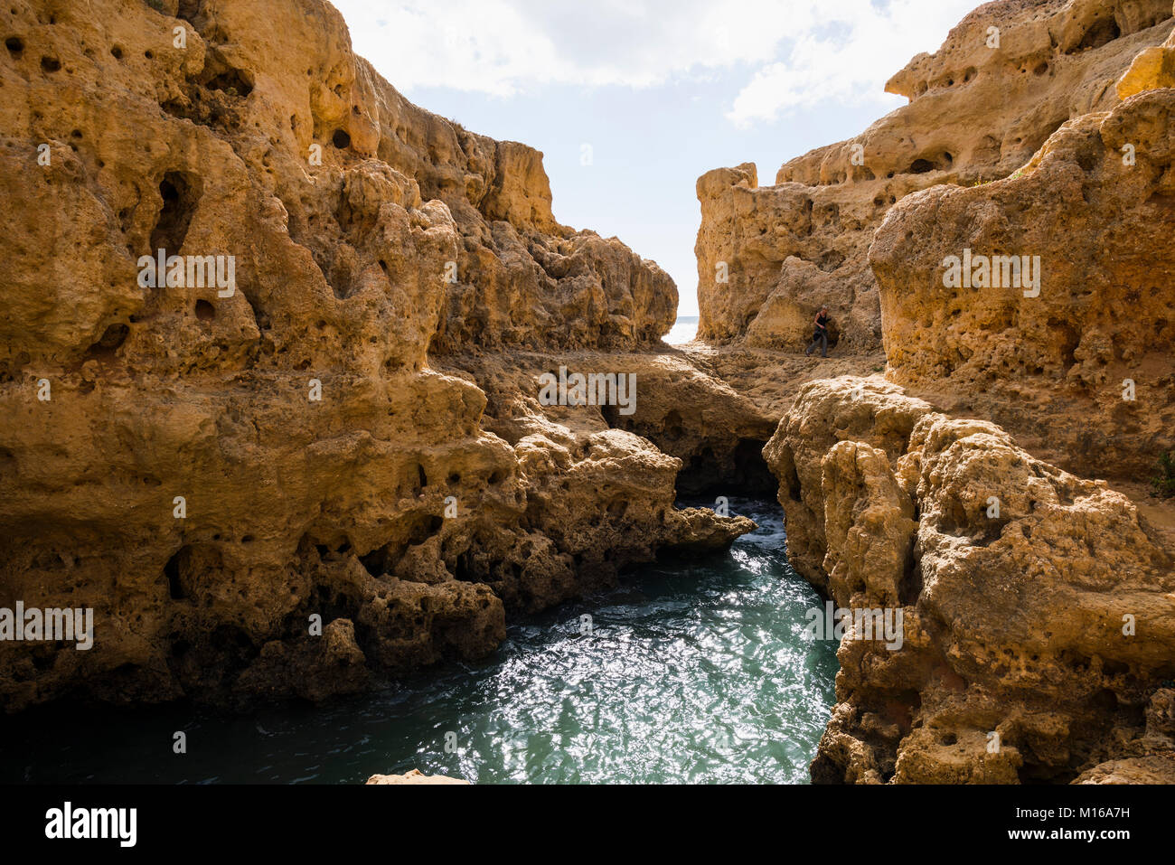 Rock formation Algar Seco, Carvoeiro, Lagoa, Algarve, Portugal Stock Photo