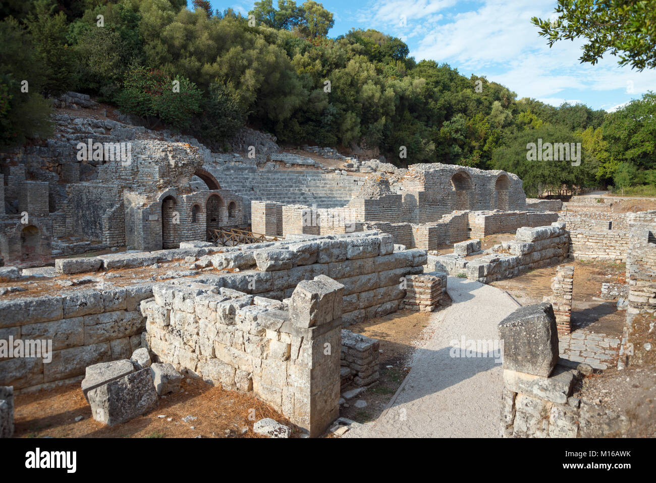 Prytaneion, Asklepios Treasury and Ancient Theatre, Ruin City, Butrint National Park, Saranda, Albania Stock Photo