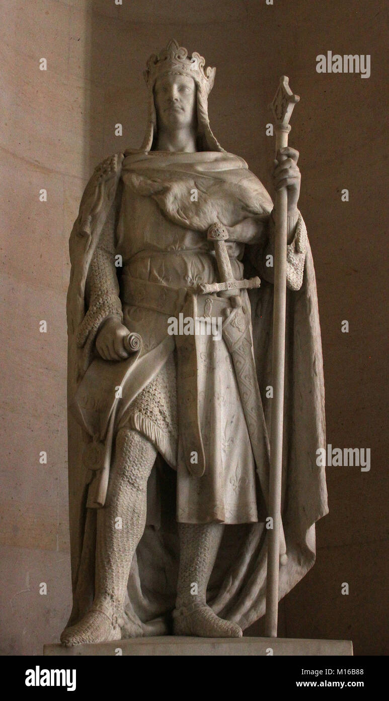 Marble sculpture statue of Philippe II-Philippe of Augustus, King of France (1165-1223) by Jean Louis Nicolas Jaley in the Stone Gallery-Galerie de Pi Stock Photo