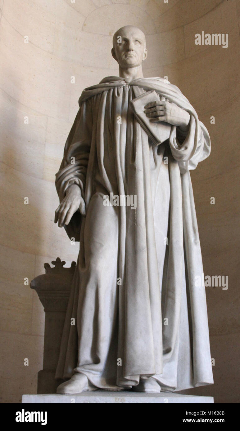 Marble sculpture statue of Suger, abbot of Saint-Denis (circa 1081-1151) Denis Foyatier in the Stone Gallery-Galerie de Pierre, Versailles Palace, Ile Stock Photo