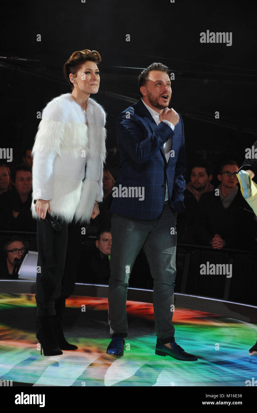 Emma Willis and Daniel O'Reilly at the Celebrity Big Brother Eviction Show held at the Elstree Studios in Hertfordshire, UK on the 26th January 2018 Stock Photo