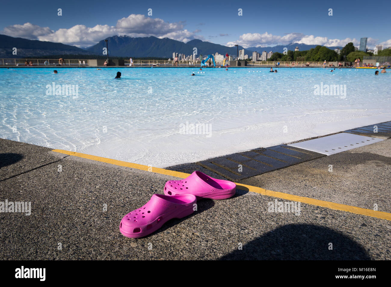 Pink sandals, Kitsilano Pool. Stock Photo