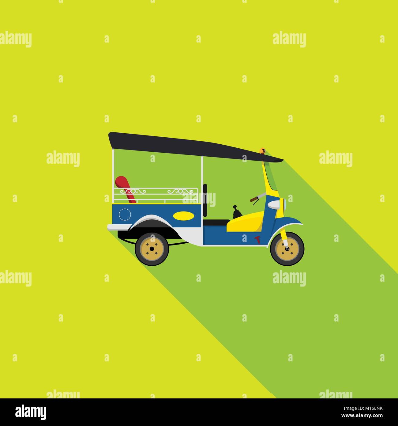 vector EPS10. tuk tuk is a local taxi vehicle with three wheels. ride tuk tuk is most popular activity for tourist in Bangkok for sightseeing Stock Vector