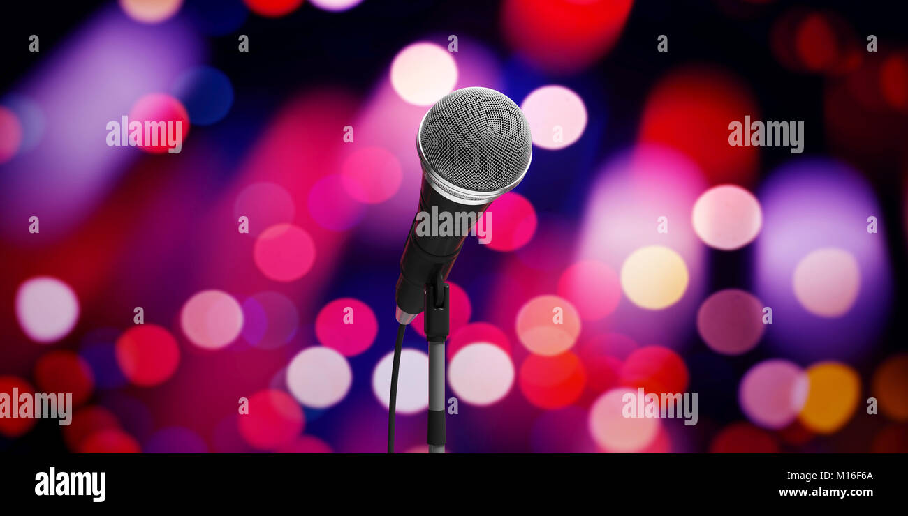 Live Music Concert Concept Cable Microphone On Stand On Bokeh