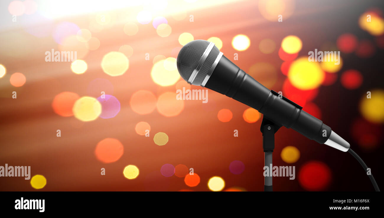 Live Music Concert Concept Cable Microphone On Stand On Bokeh