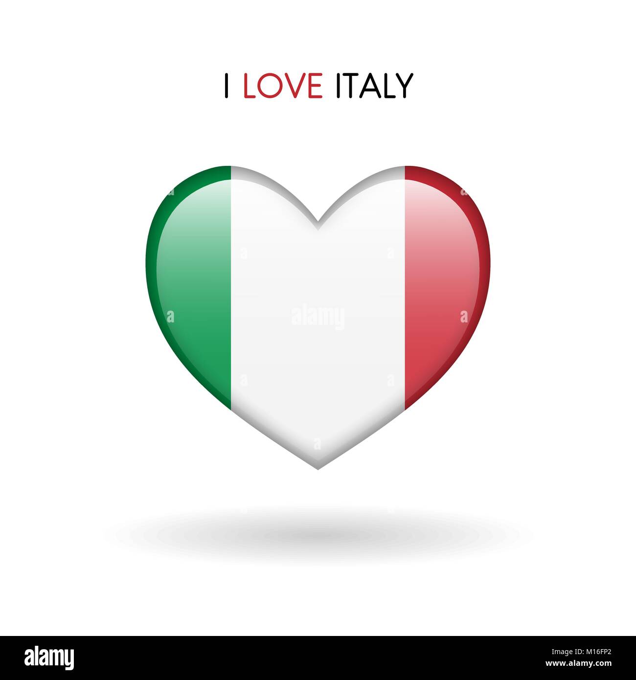 Love Italy symbol. Flag Heart Glossy icon on a white background isolated vector illustration eps10 Stock Vector