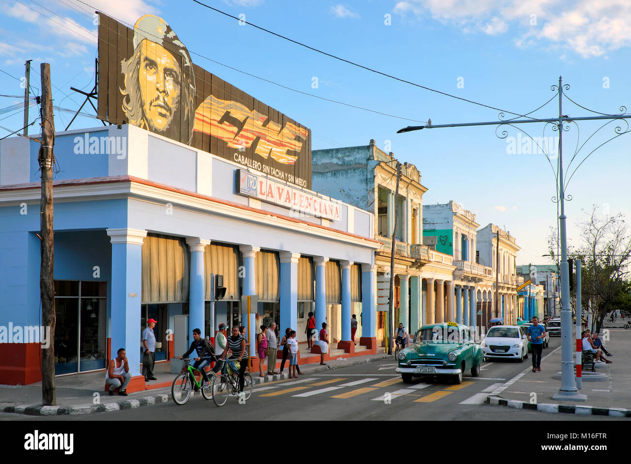 Che Guevara poster along Paseo del Prado Avenue, Cienfuegos, Cienfuegos Province, Cuba Stock Photo