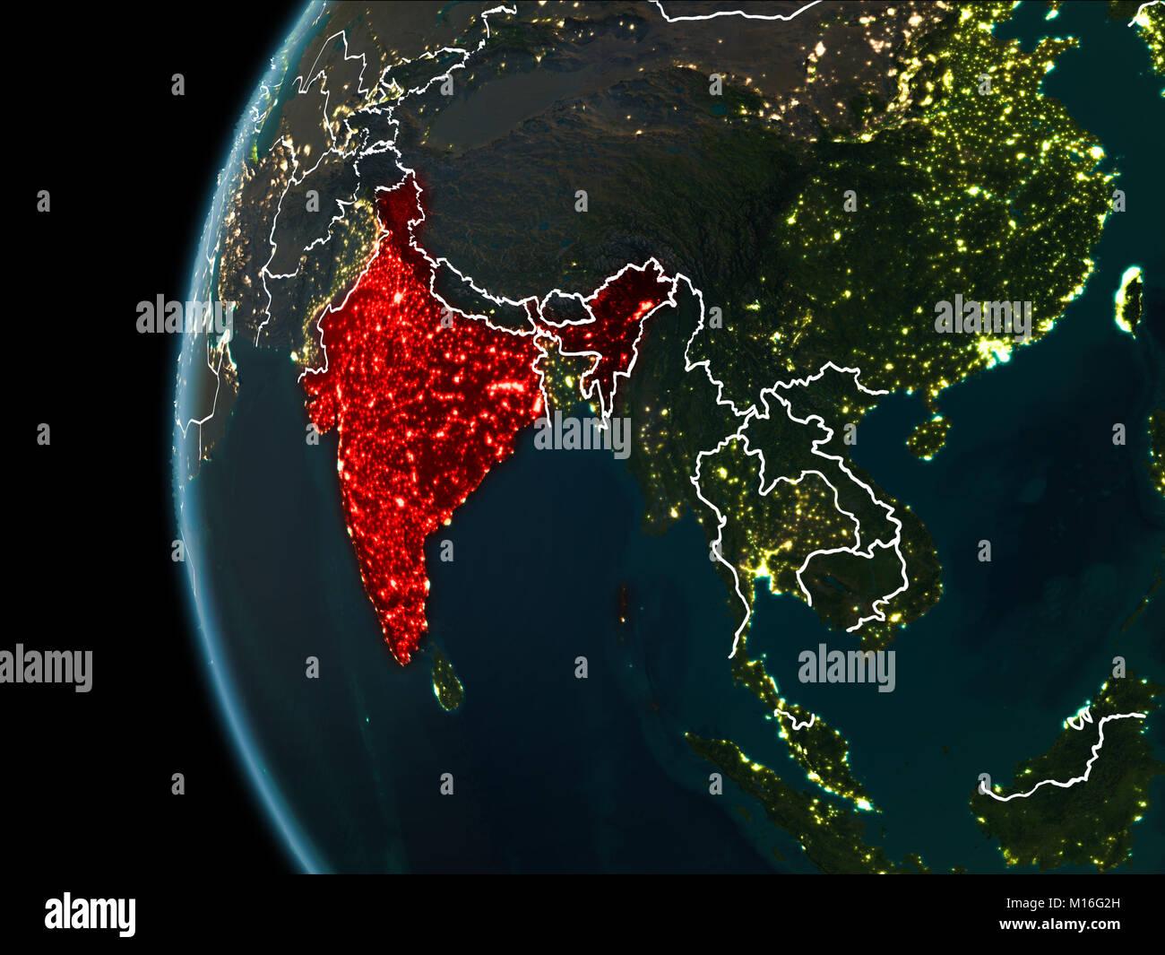 India Highlighted On World Map Hi Res Stock Photography And Images Alamy Orbit View Of India Highlighted In Red With Visible Borderlines And M16G2H 