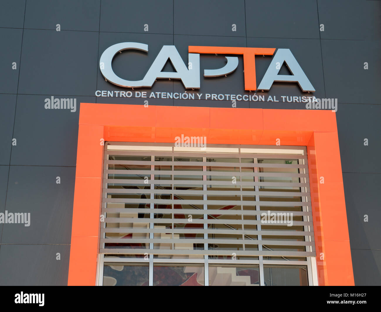 The Logo Of A Mexican Government Agency Office In Cabo San Lucas For The Center of Attention And Protection To The Tourist Stock Photo