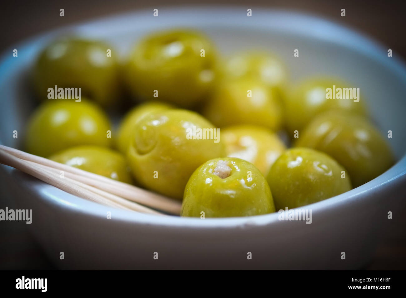 Olives stuffed with anchovies, modern Spanish tapas, comida Espanola