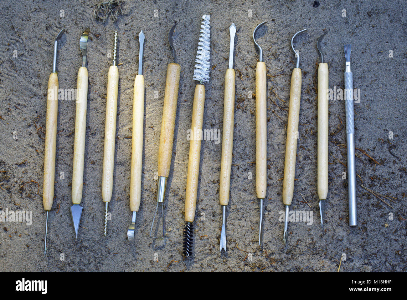 Different tools for qualitative cleaning of finds in archeology, paleontology and geology Stock Photo