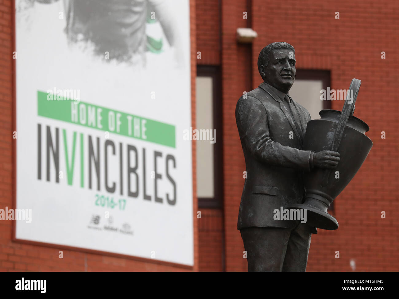 The statue of former manager Jock Stein sits outside Celtic Park ahead