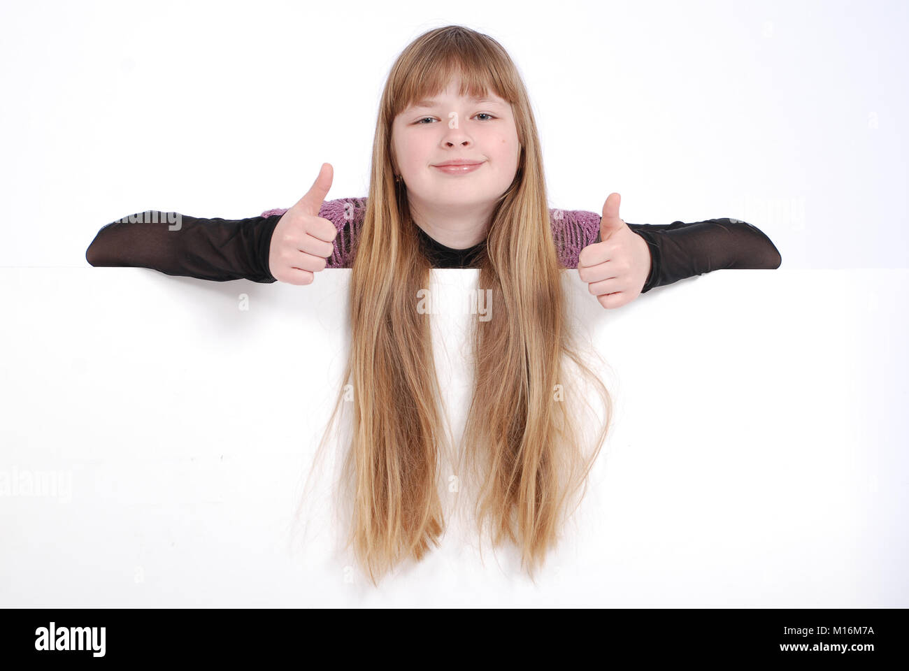 girl and white message board Stock Photo Alamy