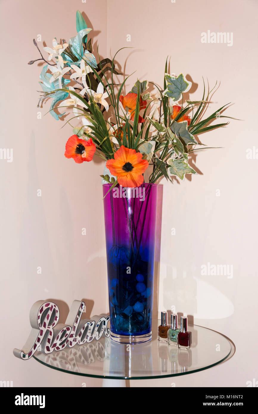 Colored Glass Vase With Beautiful Flowers Stock Photo 172867186