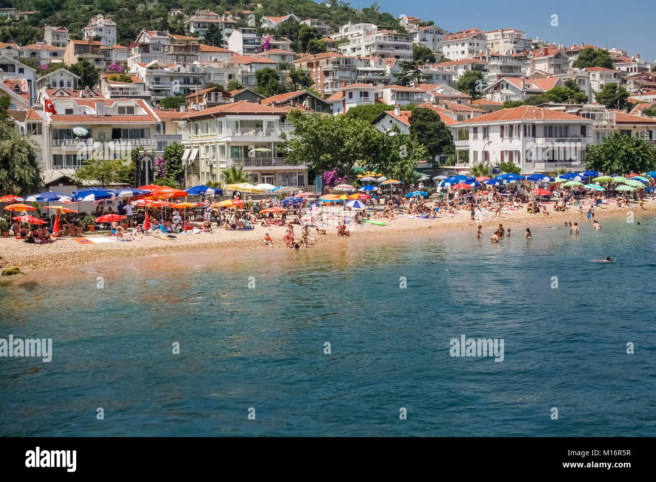 Kinaliada, Princes islands, Istanbul, July 13, 2010: View of the crowded beach in summer. Stock Photo