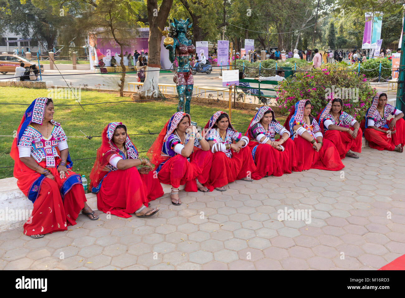 Indian tribal women called Lambadas at Hyderabad Literary Festival in Hyderabad,India Stock Photo