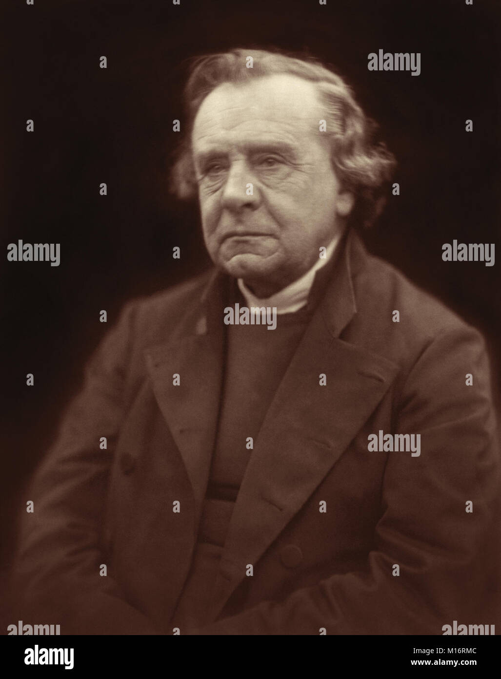 Samuel Wilberforce FRS (1805-1873), Bishop of Oxford and third son of William Wilberforce, was an opponent of Darwin's theory of evolution by natural selection and famously debated Thomas Henry Huxley on the subject at the Oxford University Museum of Natural History in 1860. (Restored and enhanced image from photographic print by Julia Margaret Cameron, 1872.) Stock Photo