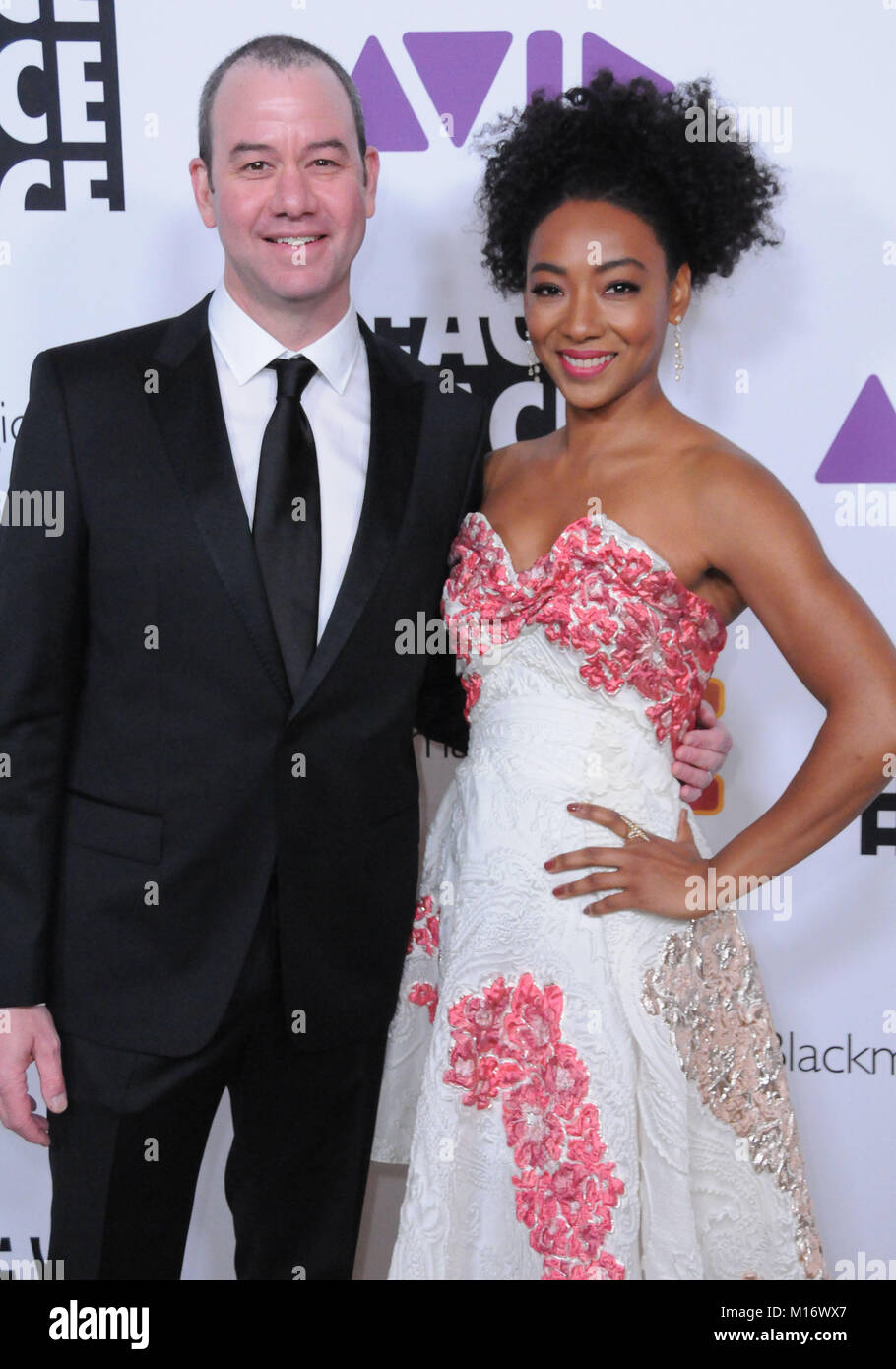 BEVERLY HILLS, CA - JANUARY 26: (L-R) Editor Gregory Plotkin and actress Betty Gabriel attend the 2018 ACE Eddie Awards at The Beverly Hilton Hotel on January 26, 2018 in Beverly Hills, California. Photo by Barry King/Alamy Live News Stock Photo