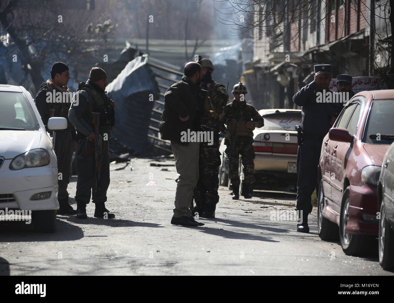 Kabul Afghanistan 27th Jan 18 Security Force Members Arrive At The Blast Site Near Sidarat Square In Kabul Afghanistan Jan 27 18 The Death Toll Of A Massive Car Bombing In Kabul