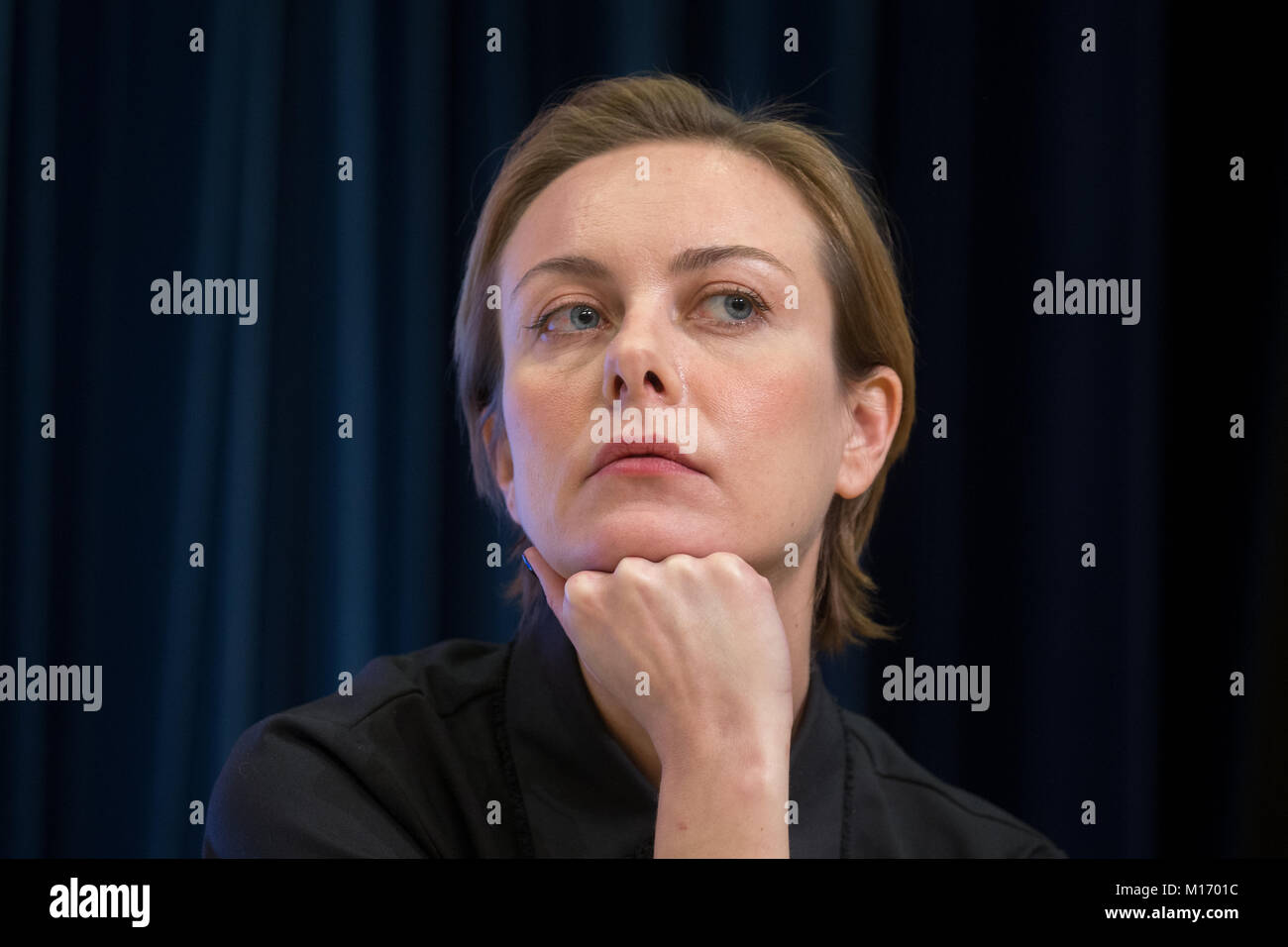 Moscow, Russia. 25th January, 2018. Actress Severia Janusauskaite at a news conference ahead of the press-preview of the Selfie film at the Rossiya Segodnya news agency's international multimedia press center. Credit: Victor Vytolskiy/Alamy Live News Stock Photo