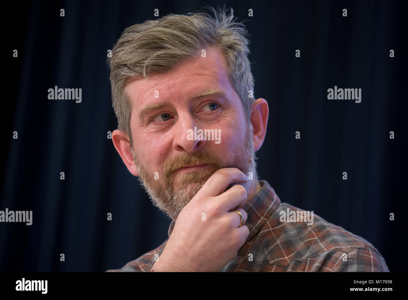 Moscow, Russia. 25th January, 2018. Film director Nikolai Khomeriki at a news conference ahead of the press-preview of the Selfie film at the Rossiya Segodnya news agency's international multimedia press center. Credit: Victor Vytolskiy/Alamy Live News Stock Photo