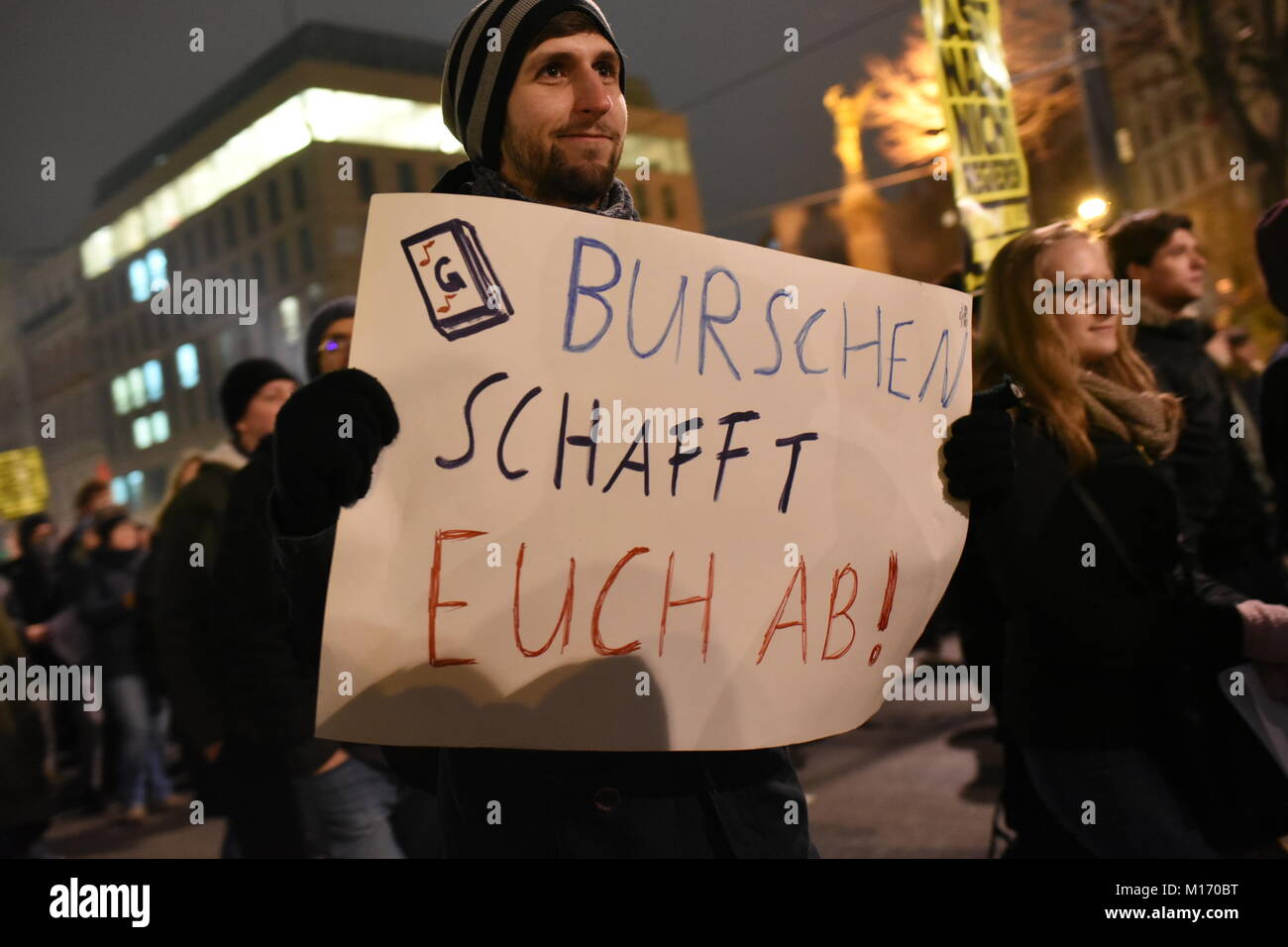 Vienna, Austria. 26th Jan, 2018. Demonstrations against the so-called Academics’ Ball, hosted by Austria's far-right freedom party (FPÖ) Stock Photo