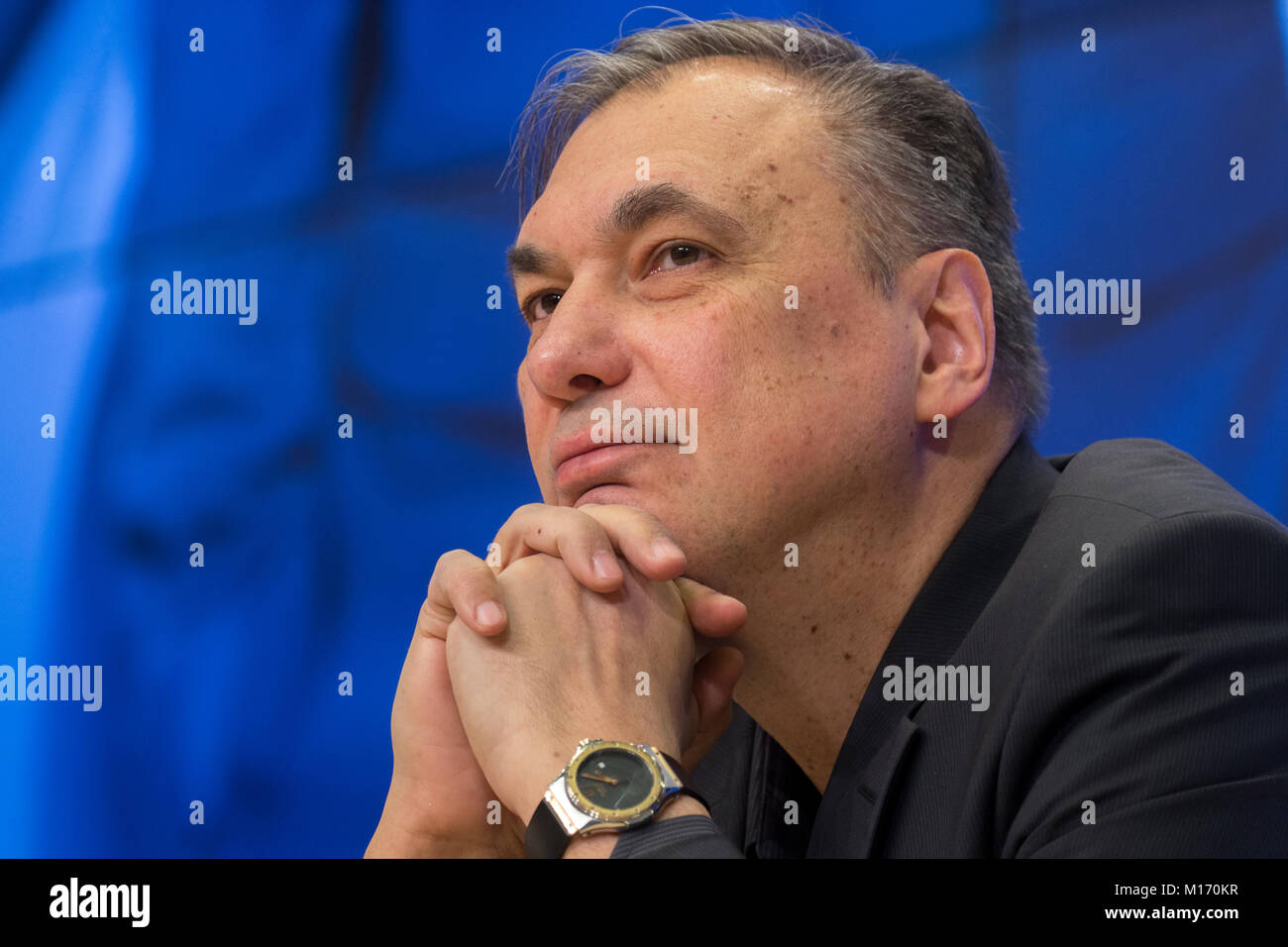 Moscow, Russia. 25th January, 2018. Producer Dmitry Rudovsky at a news conference ahead of the press-preview of the Selfie film at the Rossiya Segodnya news agency's international multimedia press center.  Credit: Victor Vytolskiy/Alamy Live News Stock Photo