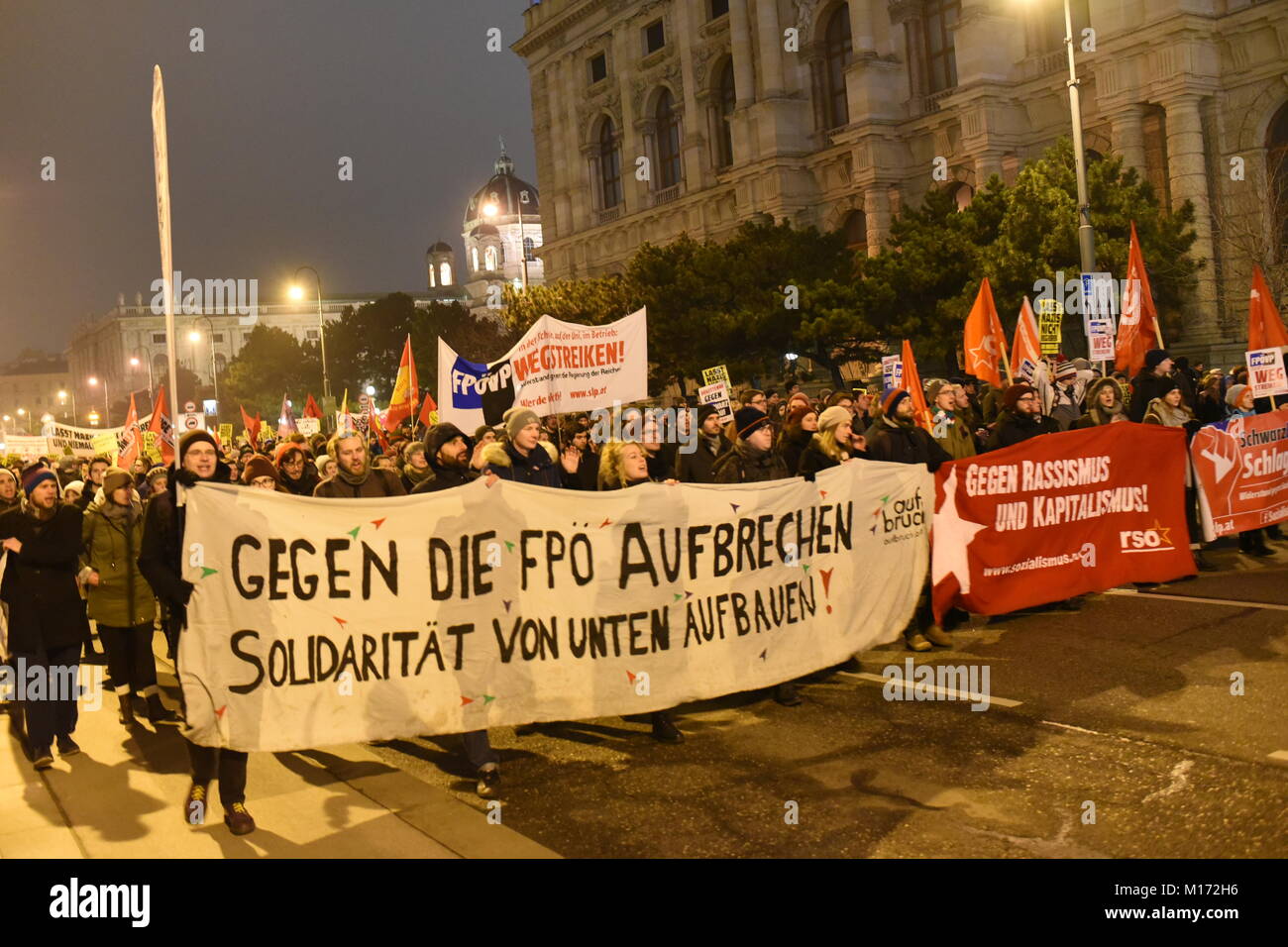 Vienna, Austria. 26th Jan, 2018. Protest against the Akademiker Ball, hosted by the right-wing freedom party (FPÖ) Stock Photo
