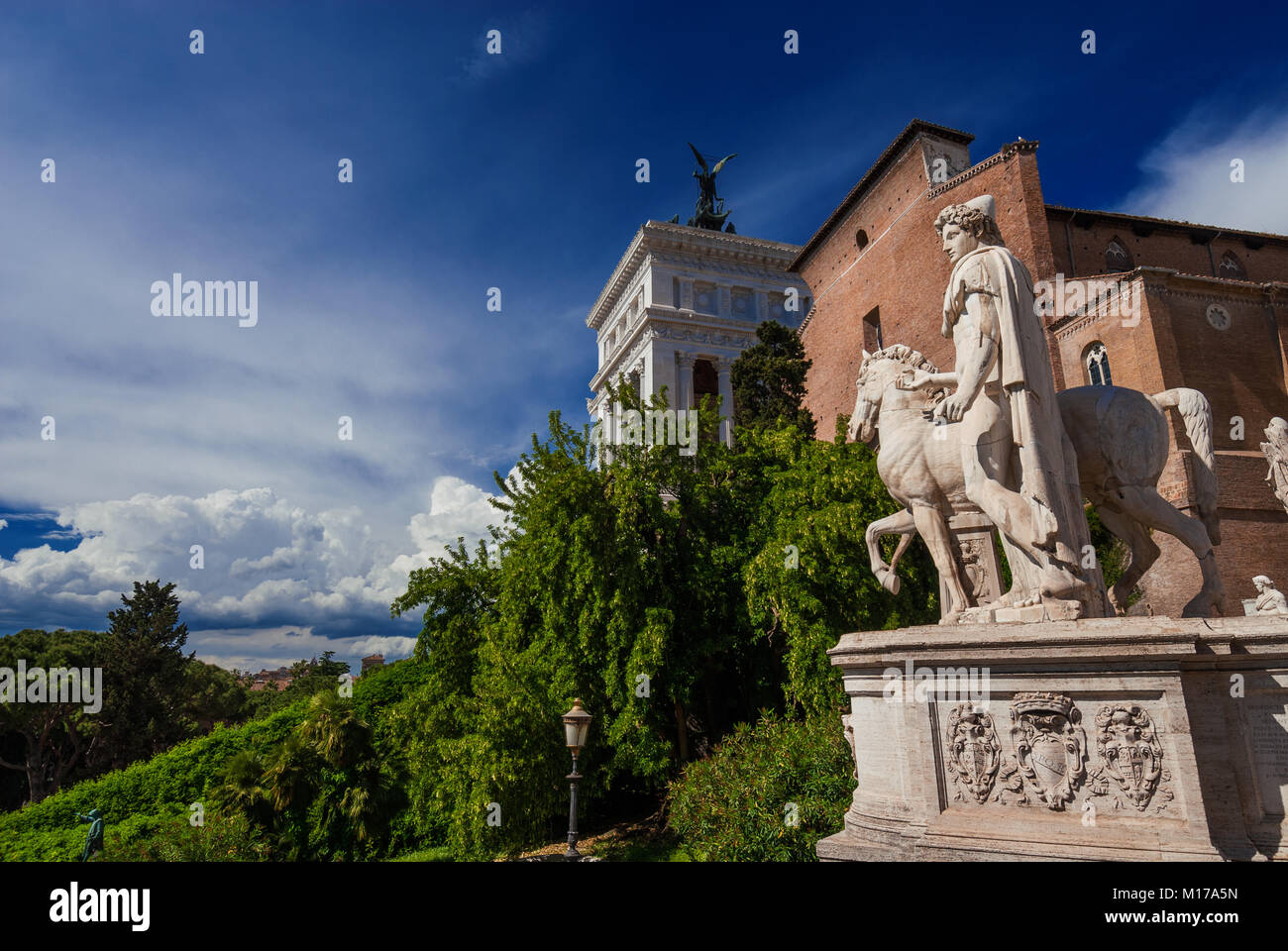 Capitoline Hill in the center of Rome with ancient roman statue ...