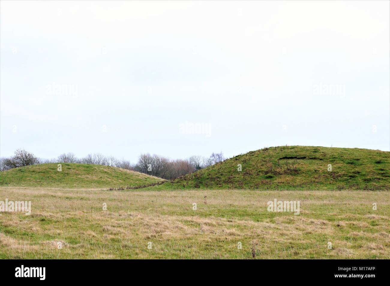 Two Roman barrows / mounds, Thornborough Bridge, Buckinghamshire, UK Stock Photo
