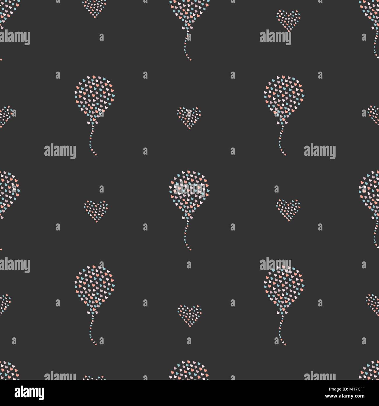 Seamless Heart Air Balloon Pattern on dark. Hand Drawn Design. Great ...