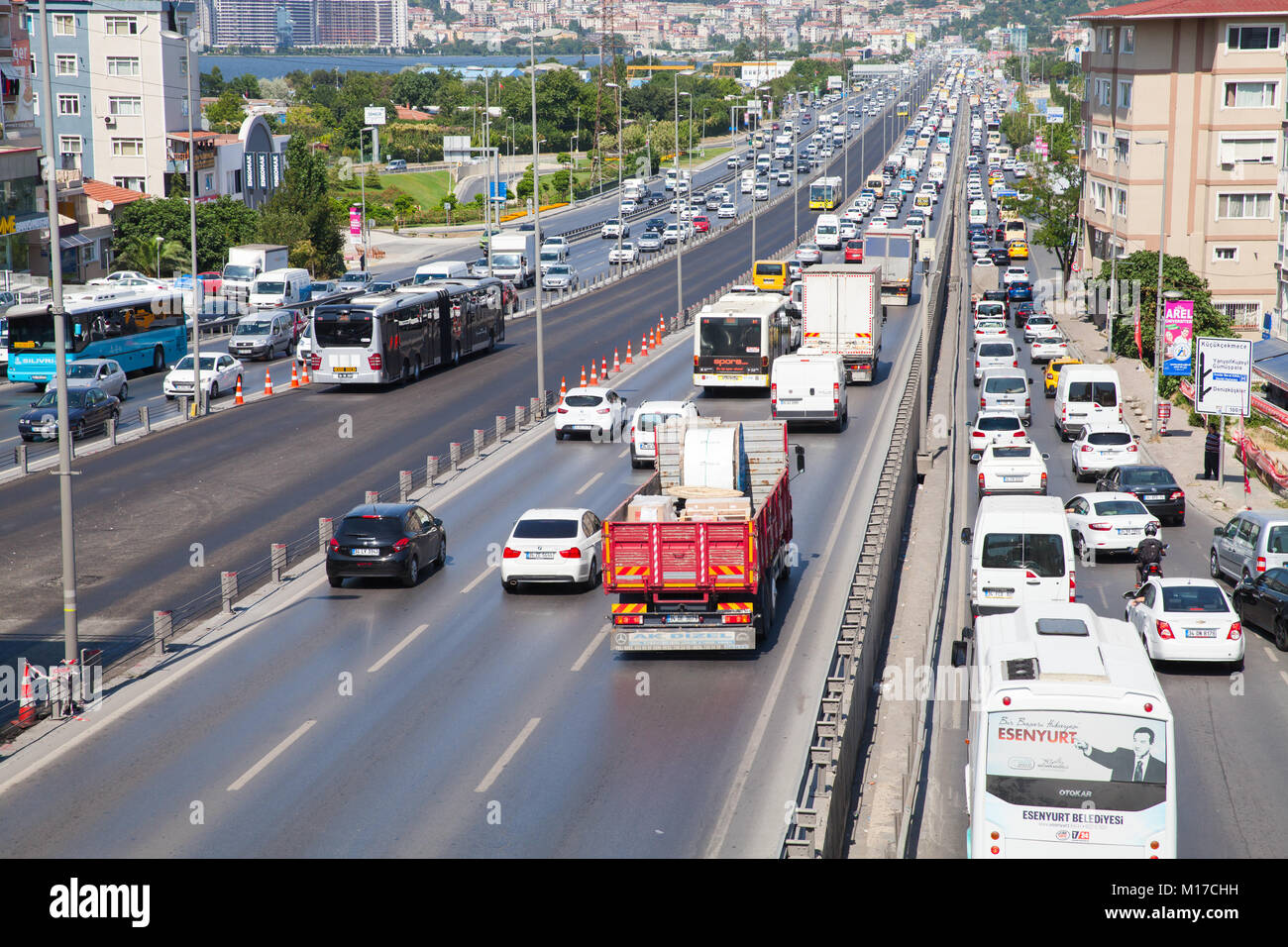 Istanbul, Turkey - June 27, 2016: Traffic flowing at E5 highway, Avcilar district of Istanbul Stock Photo