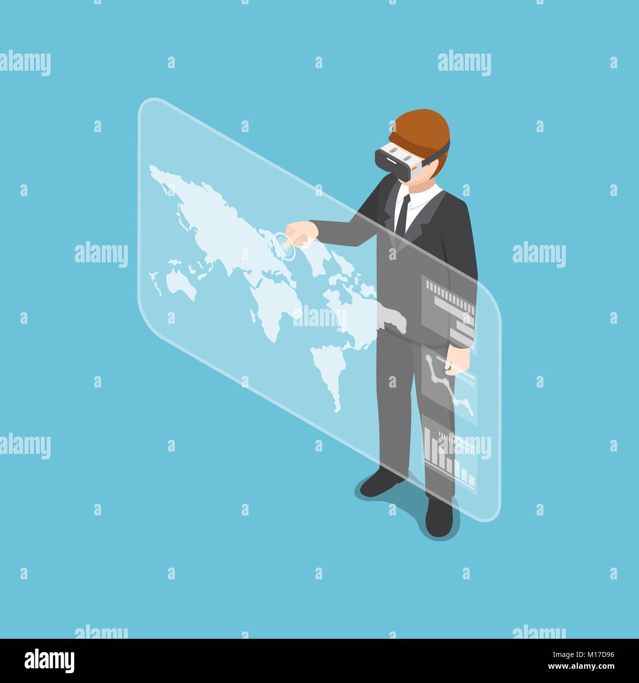 Flat 3d isometric businessman wearing virtual reality headset and ...