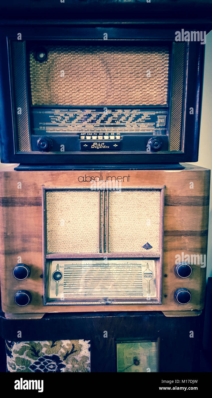 Stack of old radio vintage Stock Photo