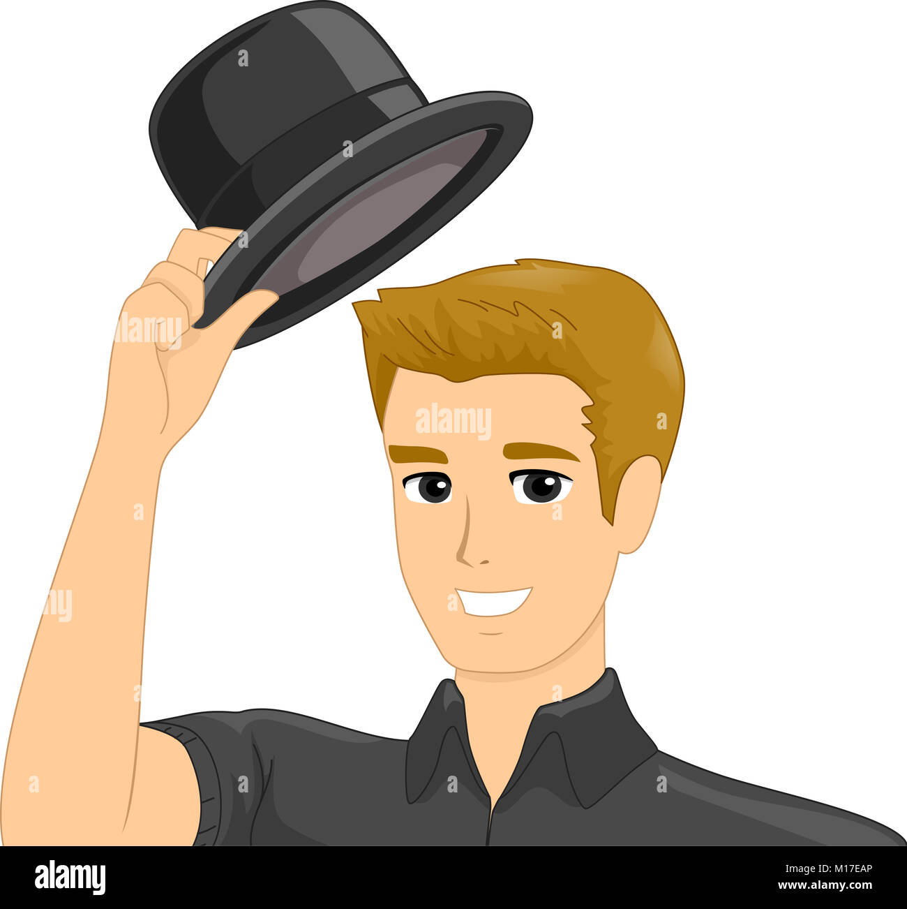 Illustration Featuring a Young Gentleman Taking His Hat Off as a Sign of  Respect Stock Photo - Alamy