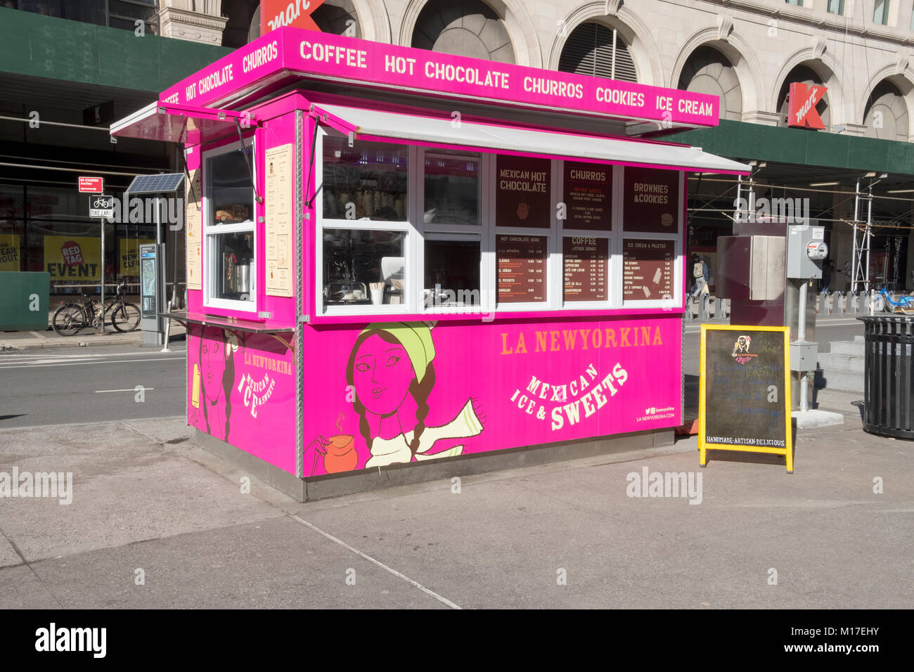 La Newyorkina, a colorful food kiosk on Astor Place in the East Village, New York City. Stock Photo