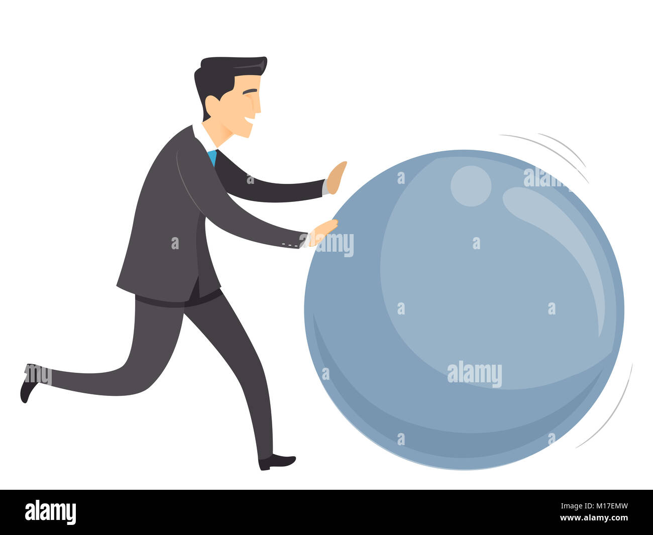 Illustration of a Man Rolling a Huge Ball. Get the Ball Rolling Idiom Stock  Photo - Alamy