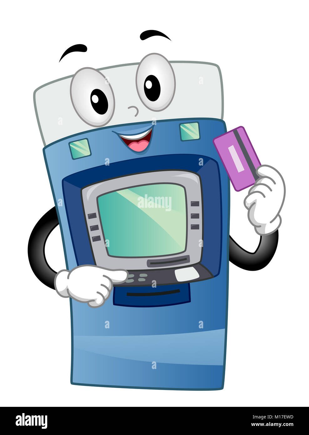 Illustration of an Automated Teller Machine Mascot Holding an Atm Card Stock Photo