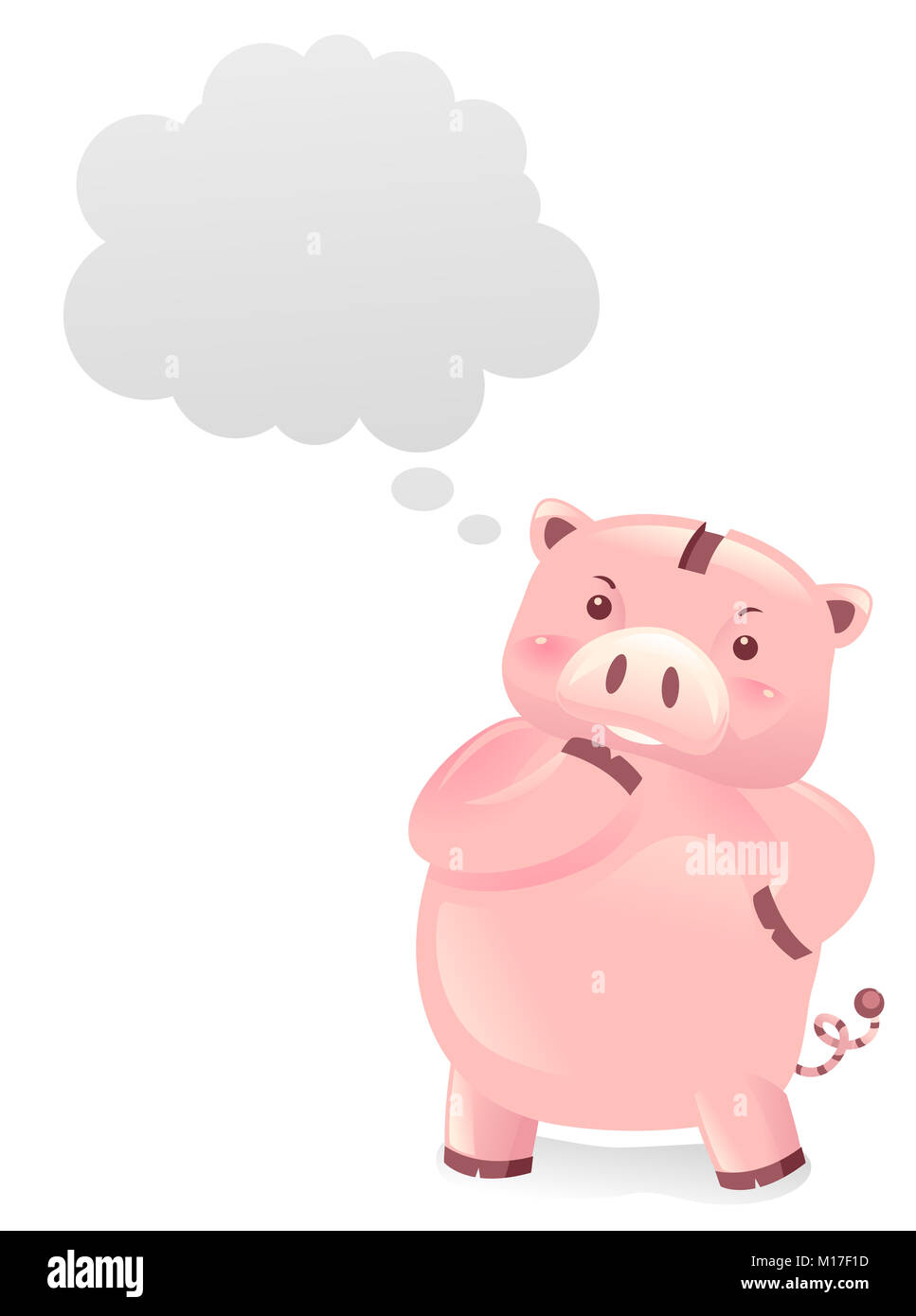 Pigg Thinking Illustration of a Piggy Bank Robot with a Blank Thinking Cloud Stock ...