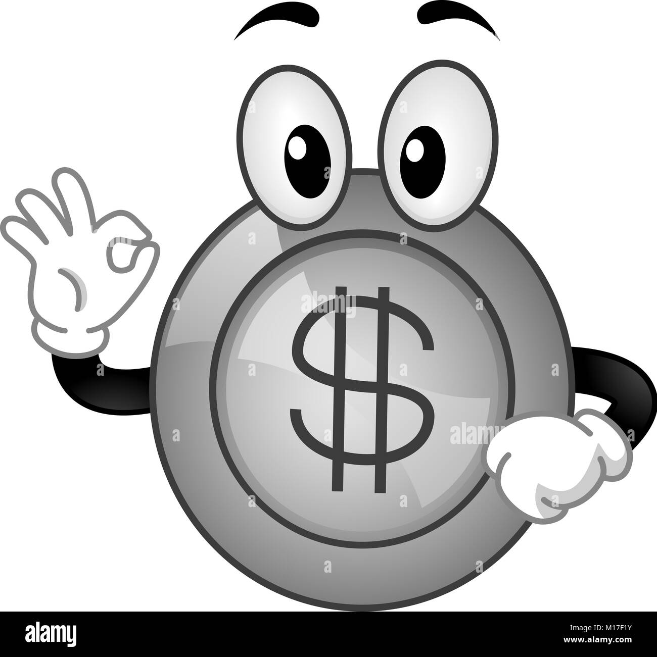 Illustration of a Coin Mascot Showing an Okay Sign Stock Photo - Alamy